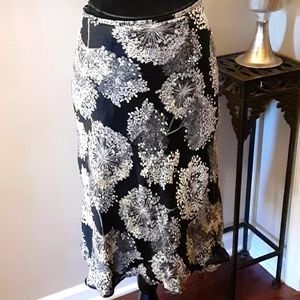 Talbots Petite black cream gray dandelion linen silk blend Aline skirt 12P …EUC